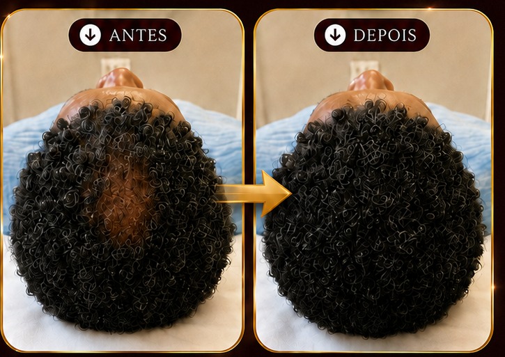 Antes e depois — Terapia capilar na Clínica Metamorphosis