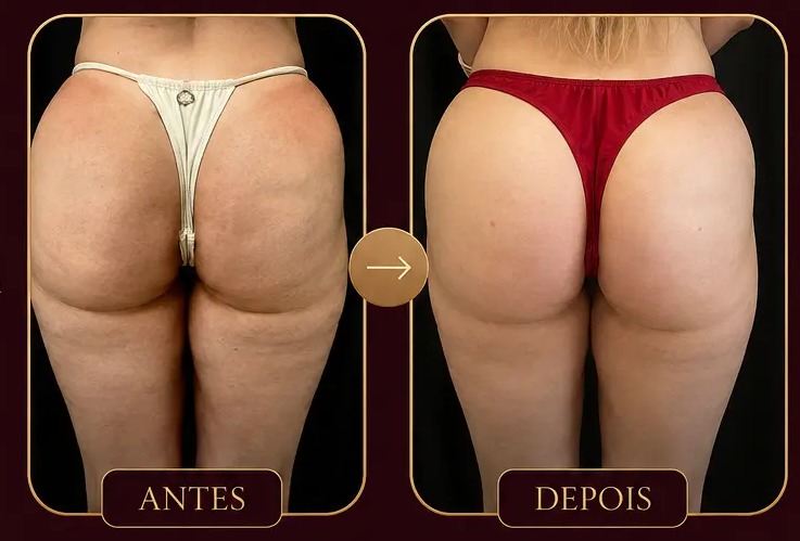 Antes e depois — Harmonização glútea na Clínica Metamorphosis